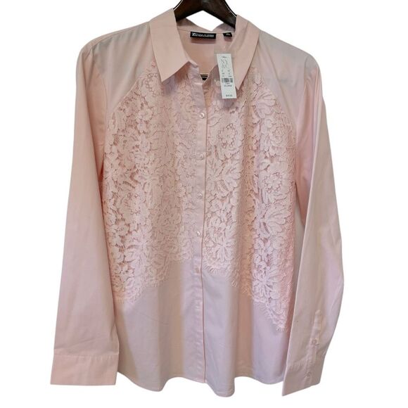 NY&CO 7th Avenue Lace Trim Button Down Blouse - Picture 1 of 6